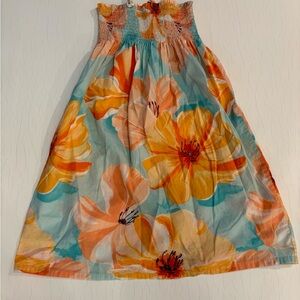 Girls Floral Smocked Sundress - Orange, Coral & Aqua